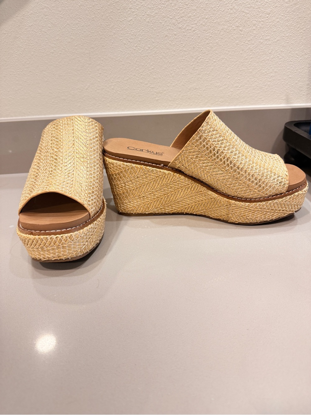 Corkys gold Woven Platform Wedge Mules